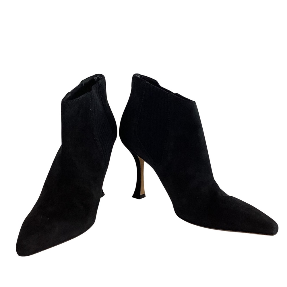 Jimmy Choo Black Suede Pointed Toe Ankle Boots JC Logo Stiletto Heel Size 36